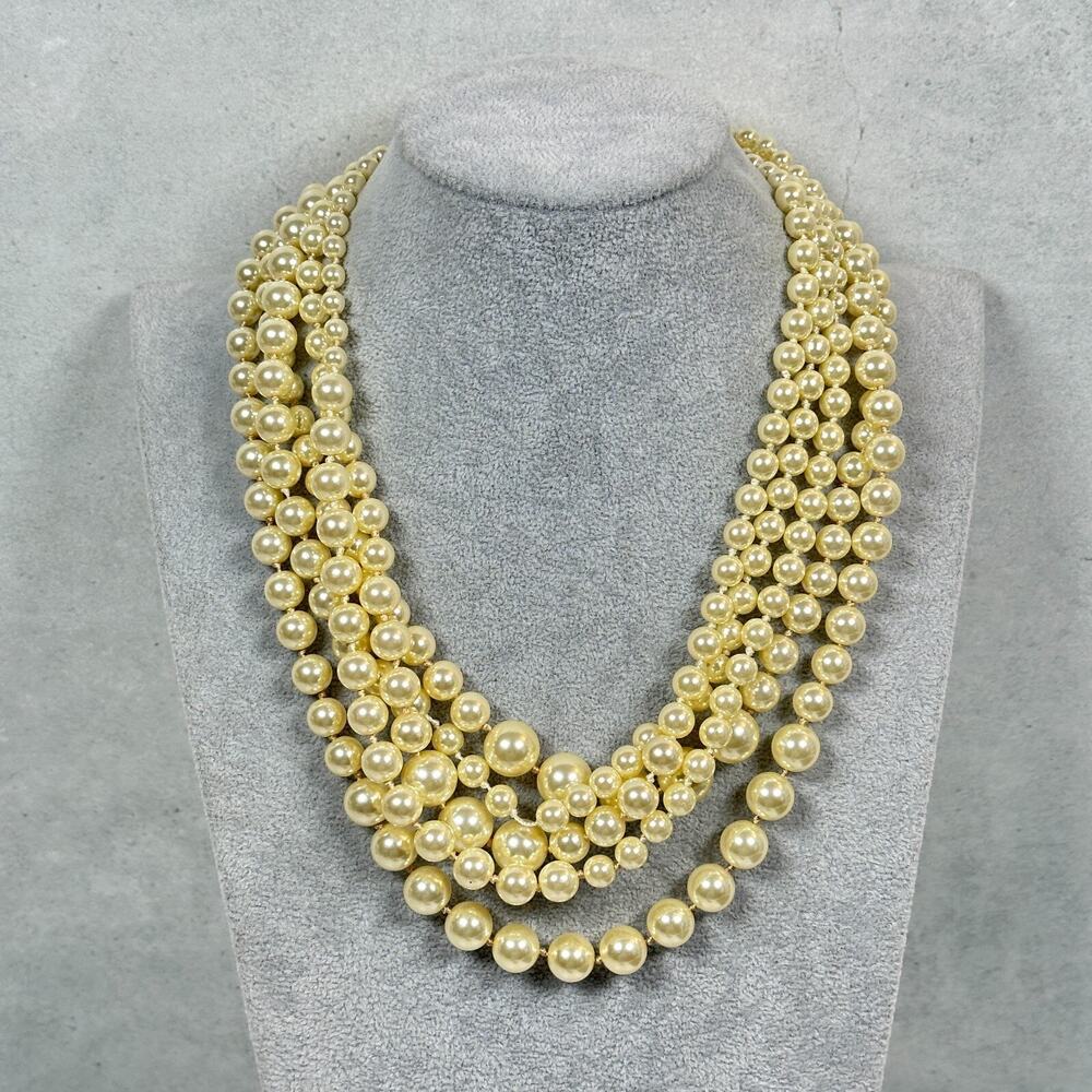 J. Crew Necklace Beaded Layered Faux Pearl Cream Gold Tone Chunky 24" Elegant